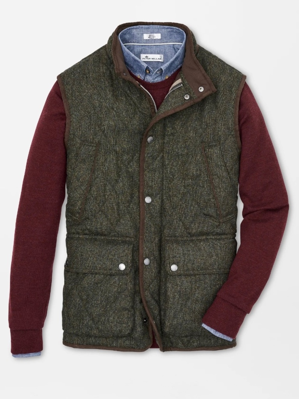 PETER MILLAR Delta Donegal Tweed Wool Quilted Vest in Moss - XL